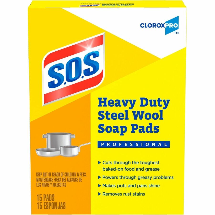 CloroxPro™, S.O.S®, Steel Wool Soap Pads - For Multi Surface - Pad - 4" Length x 5" Width - Heavy Duty - Blue - 1 Box