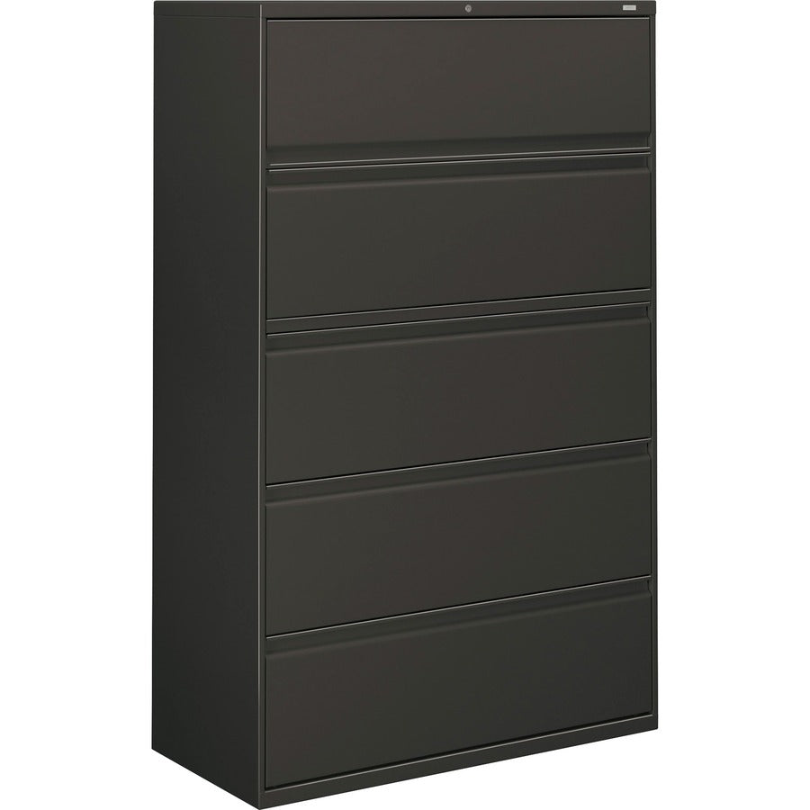 HON Brigade 800 Series 5-Drawer Lateral - 42" Width x 18" Depth x 64.2" Height - 2 x Shelf(ves) - 5 x Drawer(s) for File - A4, Legal, Letter - Lateral - Interlocking, Durable, Leveling Glide, Recessed Handle, Ball-bearing Suspension - Charcoal - Baked...