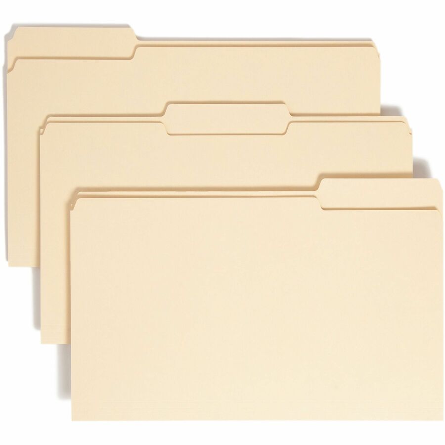 Smead 1/3 Tab Cut Legal Top Tab File Folder - 8 1/2" x 14" - 3/4" Expansion - Top Tab Location - Assorted Tab Position - 11 pt. - 1 Plys - Manila - Acid-free, Rounded Corner - 100% Recycled - 100 / Box