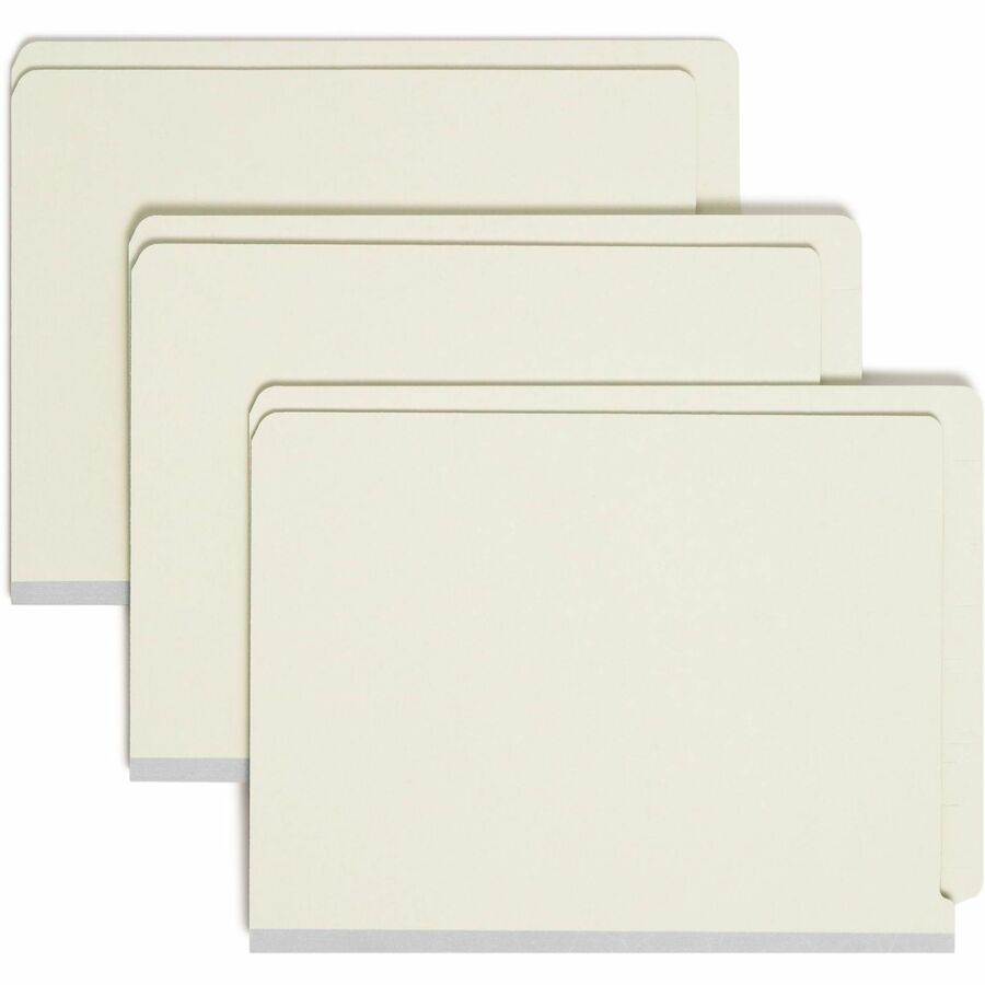 Smead Letter Fastener Folder - 8 1/2" x 11" - 3" Expansion - 2 x 2S Fastener - 2" for Folder - End Tab Location - 25 pt. - Pressboard - Gray, Green - Heavy Duty, Rounded Corner - 60% Recycled - 25 / Box