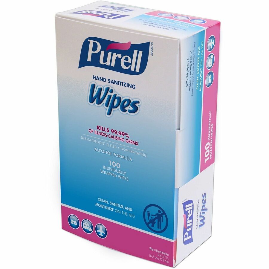 PURELL®, On-the-go Sanitizing Hand Wipes - 5" Width x 7" Length - Clear - 100 / Box