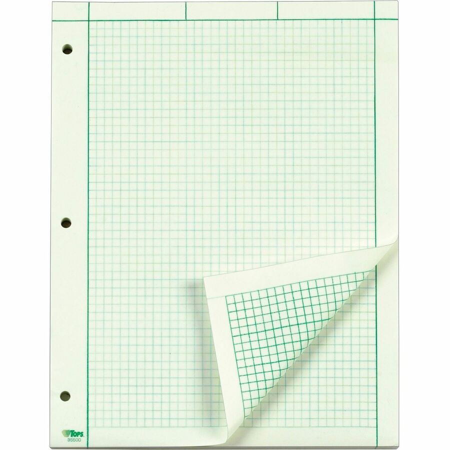 TOPS Engineering Computation Pad - 100 Sheets - Stapled/Glued - Back Ruling Surface - Ruled Margin - 15 lb Basis Weight - Letter - 8 1/2" x 11" Sheet Size - Green Paper - Punched - 1 Pad