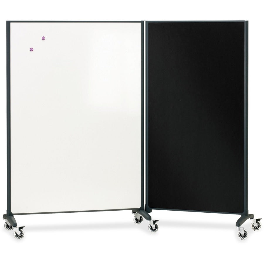 Quartet Motion Room Divider - 36" (3 ft) Width x 72" (6 ft) Height - White Porcelain Surface - Graphite Metal Frame - Magnetic - Scratch Resistant, Stain Resistant, Self-healing, Ghost Resistant, Dent Resistant, Locking Casters, Durable, Smooth Surface...