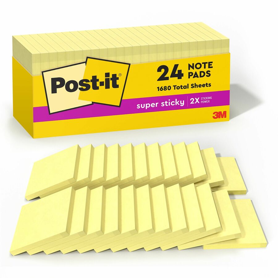 Post-it®, Super Sticky Notes - 1680 - 3" Flag/Note Width x 3" Flag/Note Length - Square - 70 Sheets per Pad - Unruled - Yellow - Paper - Self-adhesive, Repositionable - 24 / Pack
