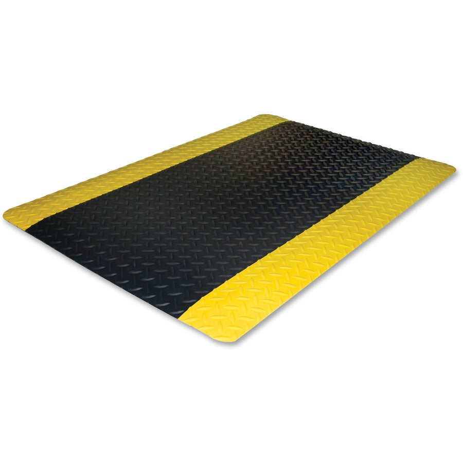 Genuine Joe Safe Step Anti-Fatigue Floor Mat - Warehouse, Factory - 60" Length x 36" Width - Black, Yellow - 1 Each