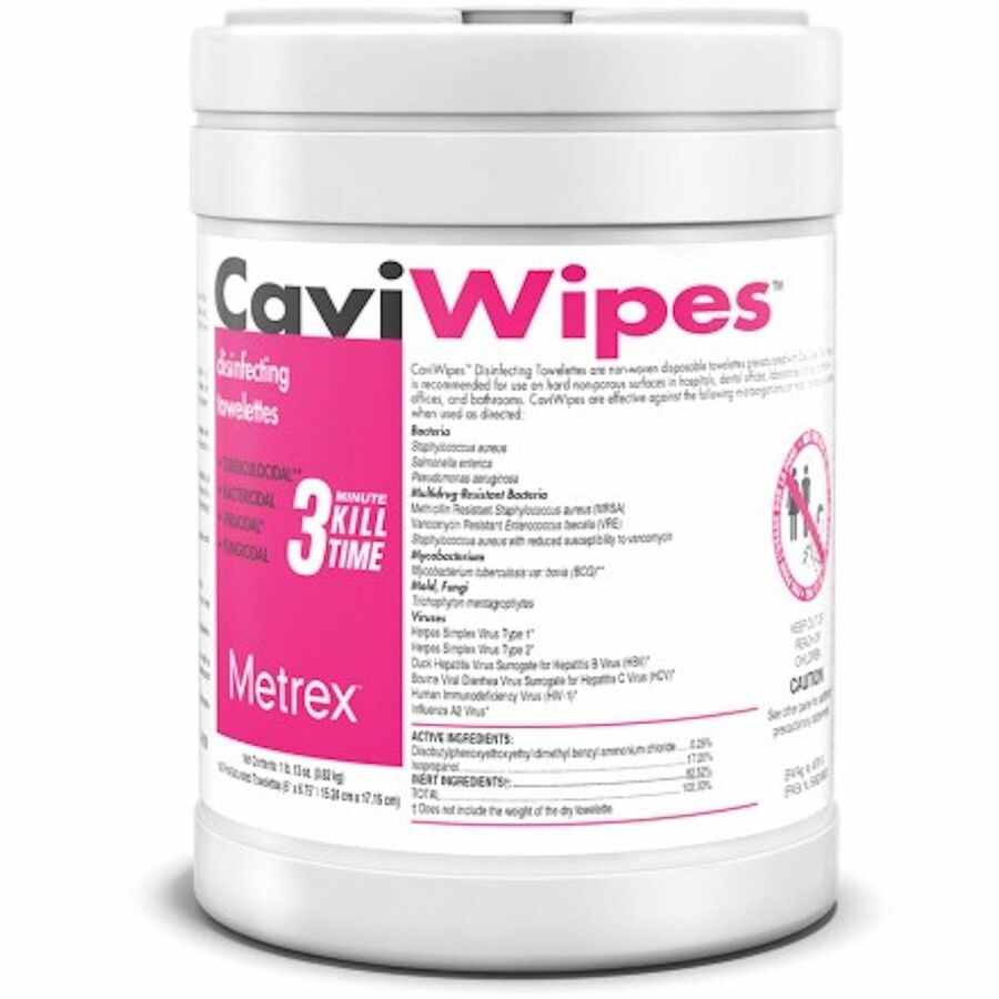 Caviwipes Canister - Disinfectant, Bleach-free, Fragrance-free - White - 160/Tub - 1 Each