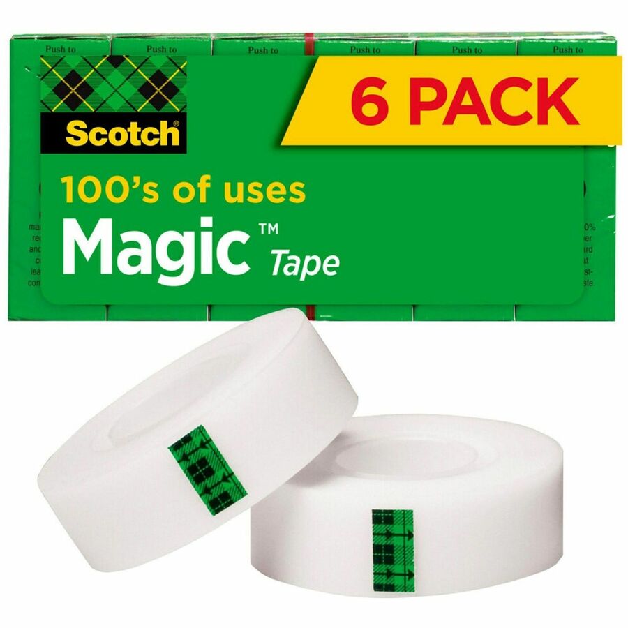 Scotch 3/4"W Magic Tape - 36 yd Length x 0.75" Width - 1" Core - Matte - Clear - Split Resistant, Tear Resistant - For Mending, Splicing - 6 / Pack