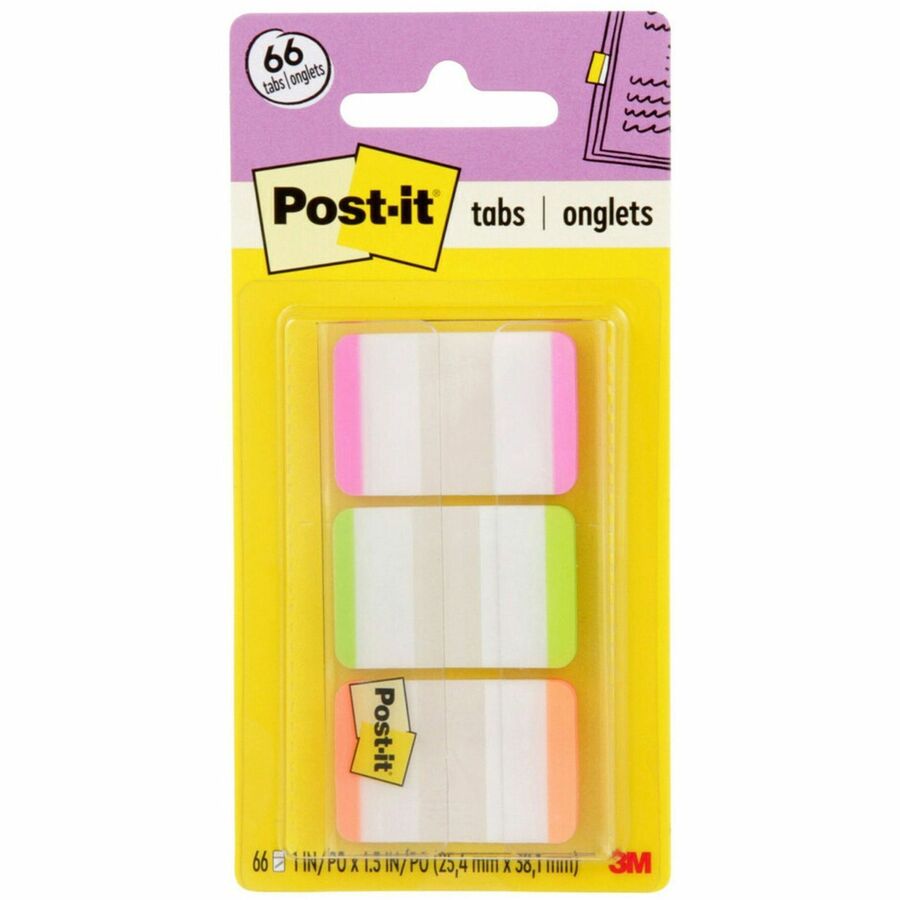Post-it®, Durable Tabs - 66 Write-on Tab(s) - 1.50" Tab Height x 1" Tab Width - Pink, Green, Orange Tab(s) - Repositionable - 66 / Pack