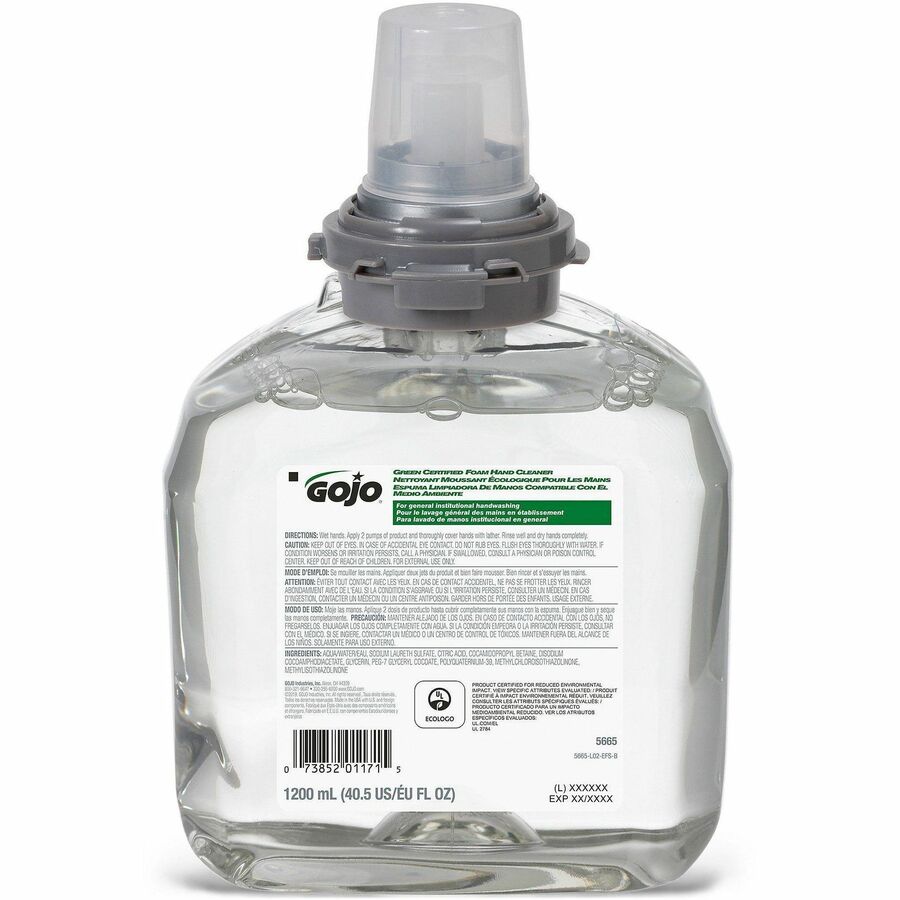 Gojo®, TFX Dispenser Green Certified Foam Hand Cleaner - 1.27 quart - Hand - Green - Bio-based - 1 Each
