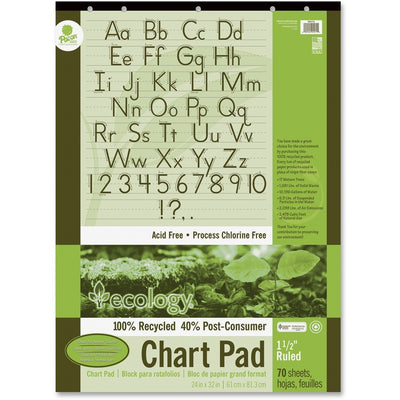 Decorol Recycled Chart Pad - 70 Sheets - Strip - Front Ruling Surface - Ruled Front Ruling - 1.50" Ruled - 24" x 32" Sheet Size - White Paper - Manuscript Cover - Eco-friendly, Acid-free, Padded, Tab, Chipboard Backing, Hole-punched, Chlorine-free, Rec...