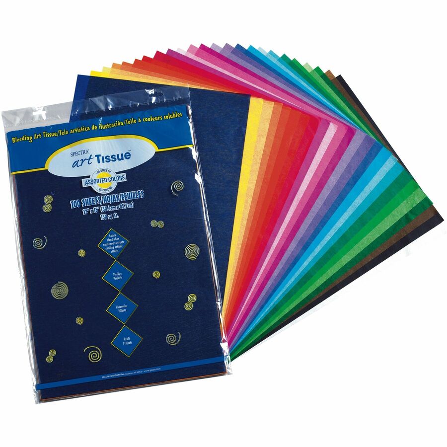 Spectra Deluxe Bleeding Art Tissue - Art Project, Craft Project - 18" Height x 12" Width x 0.10" Length - Assorted - 100 / Pack
