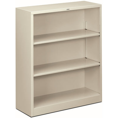 HON Brigade Steel Bookcase - 3 Shelf(ves) - 41" Height x 34.50" Width x 12.62" Depth - Adjustable Shelf, Reinforced, Welded, Durable, Compact - 30% Recycled - Light Gray - Steel - 1 Each