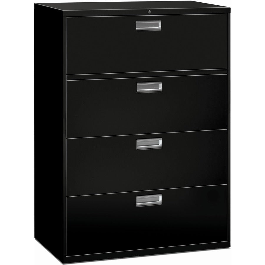 HON Brigade 600 H694 Lateral File - 53.3" Height x 42" Width x 18" Depth - Total Drawer(s): 4 - Finish: Black - Lockable, Heavy Duty, Glide, Removable Lock - For File Storage, Workstation, Office, Desk - 1 Each