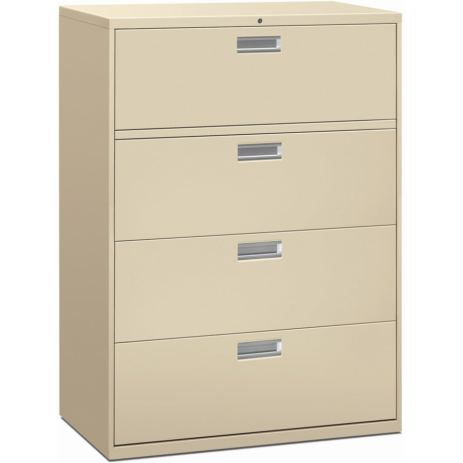 HON Brigade 600 H694 Lateral File - 53.3" Height x 42" Width x 18" Depth - Total Drawer(s): 4 - Material: Steel - Finish: Putty - Lockable, Heavy Duty, Glide, Removable Lock - For File Storage, Workstation, Office, Desk - 1 Each