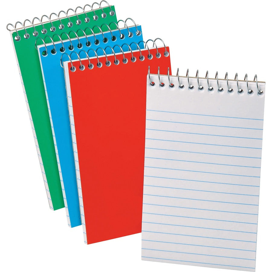 Oxford Narrow Ruled Pocket Size Memo Book - 60 Sheets - Wire Bound - 15 lb Basis Weight - 3" x 5" Sheet Size - White Paper - Blue Pressboard, Green, Red Cover - Unpunched - 3 / Pack