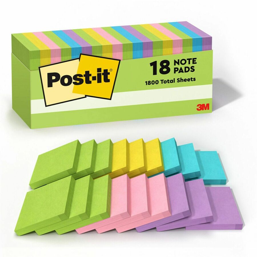 Post-it®, Notes Cabinet Pack - Floral Fantasy Color Collection - 1800 x Assorted - 3" Flag/Note Width x 3" Flag/Note Length - Square - 100 Sheets per Pad - Unruled - Limeade, Citron, Positively Pink, Iris Infusion, Blue Paradise - Paper - Reposition...