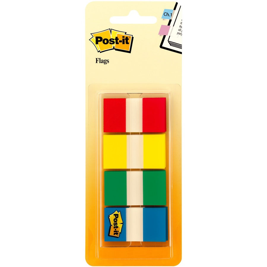 Post-it®, Flags - 40 x Red, 40 x Yellow, 40 x Blue, 40 x Green - 1" Flag/Note Width x 1 3/4" Flag/Note Length - Rectangle - Unruled - Red, Yellow, Green, Blue, Assorted - Dispenser Included - 160 / Pack