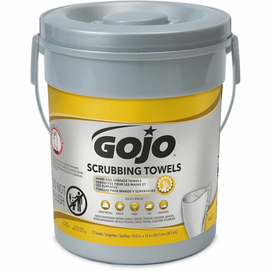 Gojo®, Heavy Duty Scrubbing Hand Wipes - 10.50" Width x 13" Length - White - 72/Tub - 1 Each