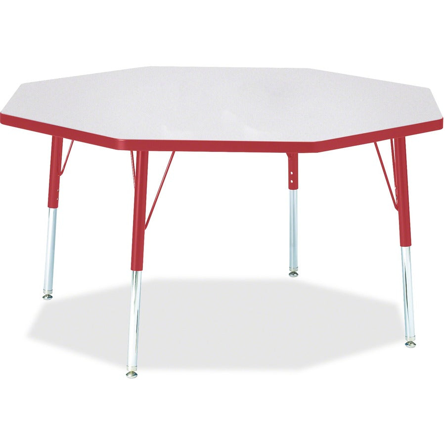 Jonti-Craft Berries Elementary Height Color Edge Octagon Table - Laminated Octagonal, Red Top - Four Leg Base - 4 Legs - Height Adjustable - 15" to 24" Adjustment x 1.13" Table Top Thickness x 48" Table Top Diameter - 24" Height - Art, Craft - Assembly...