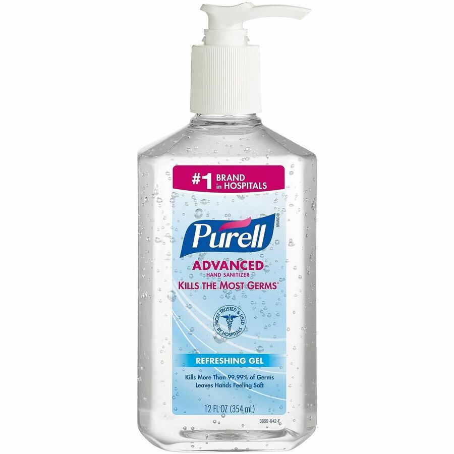 PURELL®, Advanced Hand Sanitizer Gel - Clean Scent - 12 fl oz - Pump Bottle Dispenser - Kill Germs - Multipurpose - Moisturizing - Clear - Triclosan-free, Paraben-free, Phthalate-free - 1 Each