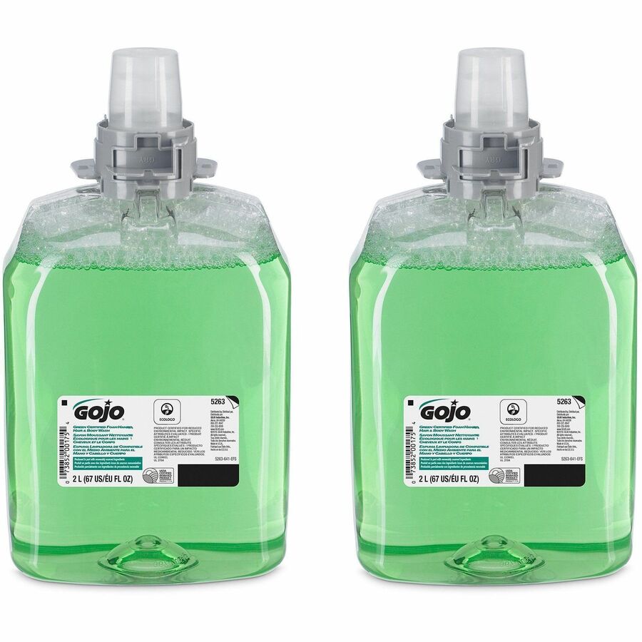Gojo®, FMX-20 Green Certified Foam Hand, Hair & Body Wash - Cucumber Melon Scent - 2.11 quart - Hair, Hand, Body - Clear, Green - 2 / Carton