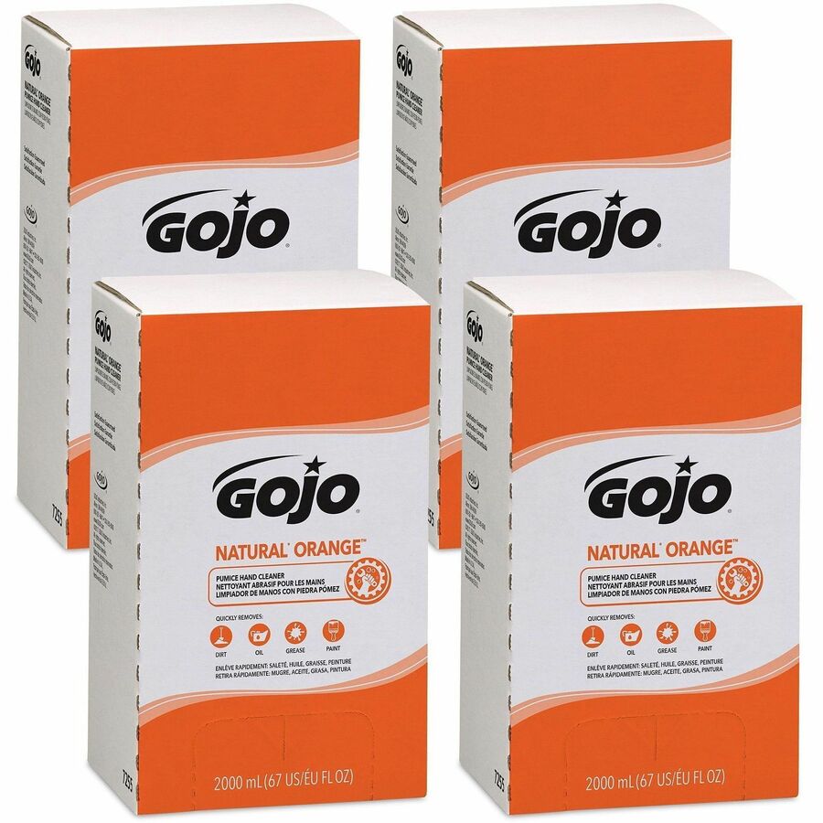 Gojo®, Natural Orange Pumice Hand Cleaner Refill - Orange Citrus Scent - 2.11 quart - Dirt Remover, Grease Remover, Soilage Remover - Hand - Gray - 4 / Carton
