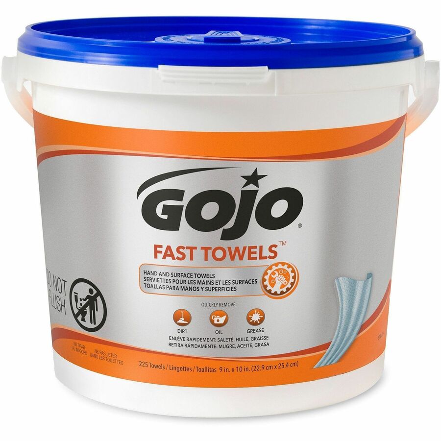 Gojo®, Fast Towels Hand/Surface Cleaner - 9" Width x 10" Length - White - 225/Tub - 1 Each