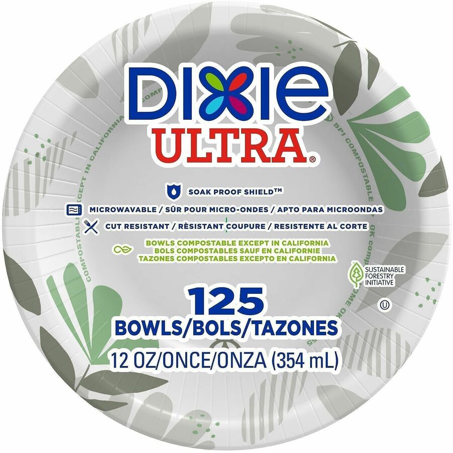 Dixie Ultra®, Pathways 12 oz Heavyweight Paper Bowls by GP Pro - Pathways - Microwave Safe - White - Paper Body - 125/Pack - 4 / Carton
