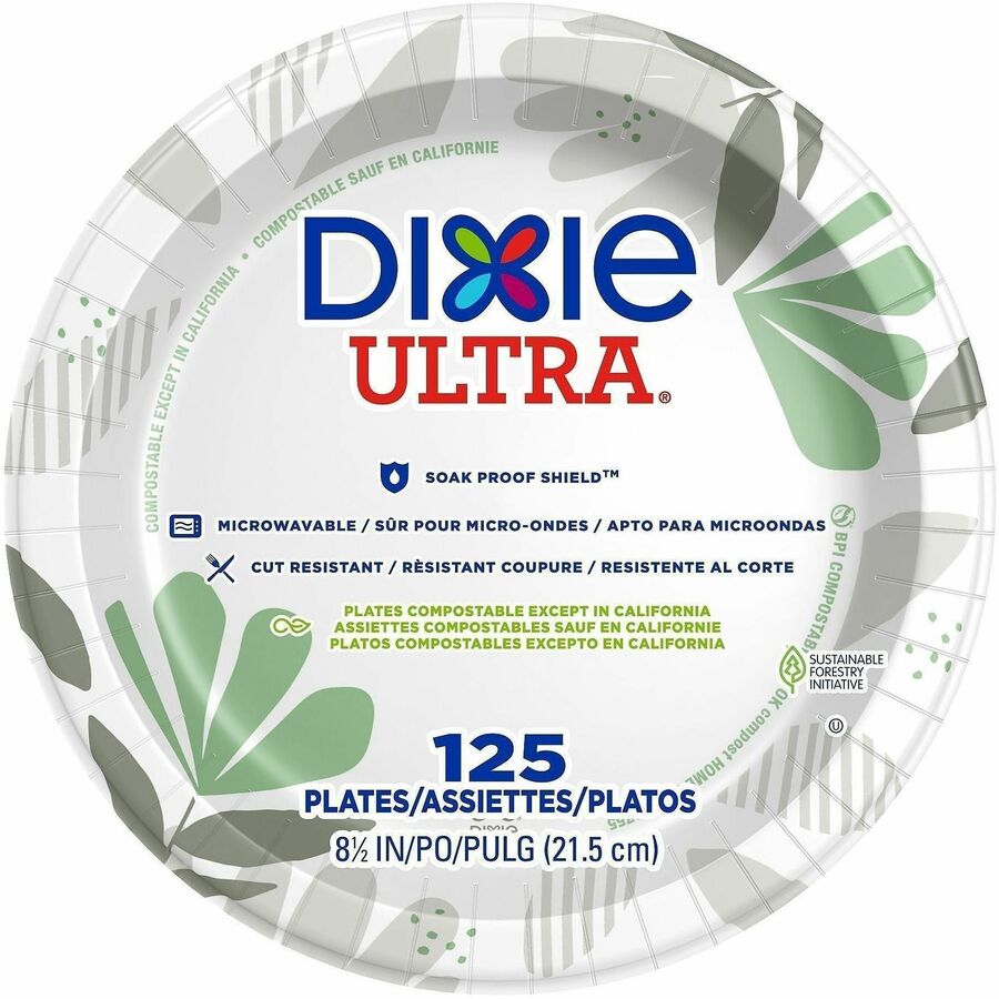 Dixie Ultra®, Pathways 8-1/2" Heavyweight Paper Plates by GP Pro - Serving - Pathways - Microwave Safe - 8.5" Diameter - White - Paper Body - 125/Pack - 4 / Carton