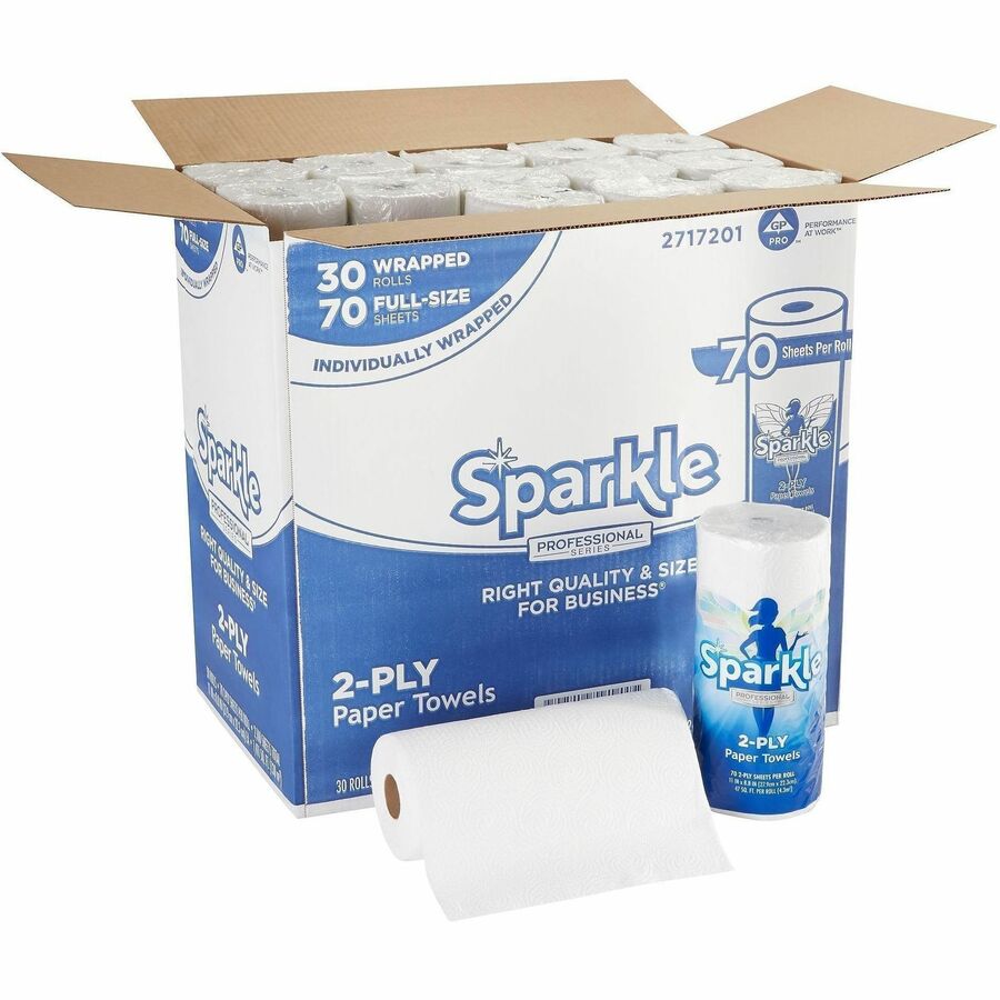Sparkle Professional Series®, Paper Towel Rolls by GP Pro - 2 Ply - 8.80" Width x 11" Length - 70 Sheets/Roll - White - Paper - 30 / Carton