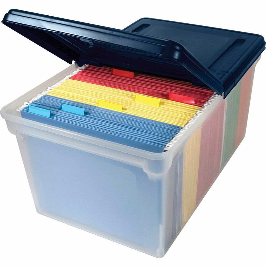 Vertiflex Extra-capacity File Tote with Lid - External Dimensions: 23.5" Width x 14.5" Depth x 11.3" Height - Media Size Supported: Letter - Stackable - Plastic - Clear, Navy - For File - 1 Each