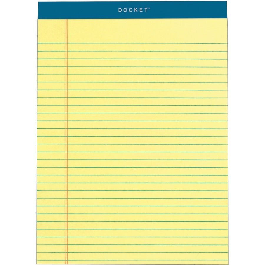 TOPS Docket Legal Rule Writing Pads - 50 Sheets - Double Stitched - 16 lb Basis Weight - 8 1/2" x 11 3/4" Sheet Size - 11.75" Height x 8.5" Width - Canary Paper - Rigid, Heavyweight, Bleed Resistant, Perforated, Acid-free - 6 / Pack