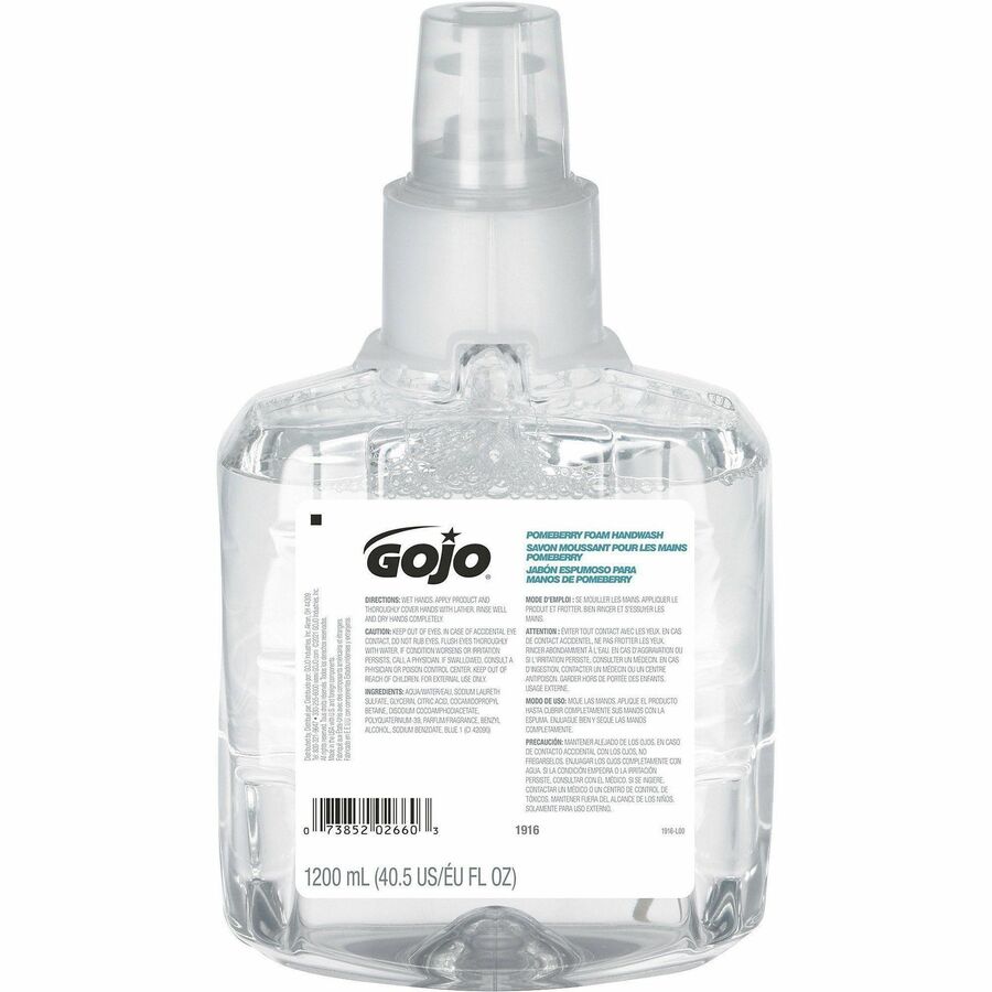 Gojo®, LTX-12 Pomeberry Foam Handwash Refill - Pomeberry Scent - 1.27 quart - Bottle Dispenser - Hand - Moisturizing - Light Blue - Bio-based, Rich Lather, Eco-friendly - 1 Each