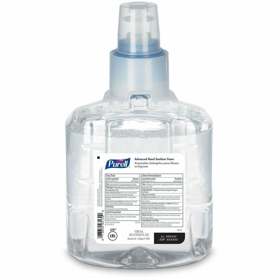 PURELL®, Hand Sanitizer Foam Refill - Clean Scent - 1.27 quart - Kill Germs - Skin, Hand - Moisturizing - Clear - Chemical-free - 1 Each