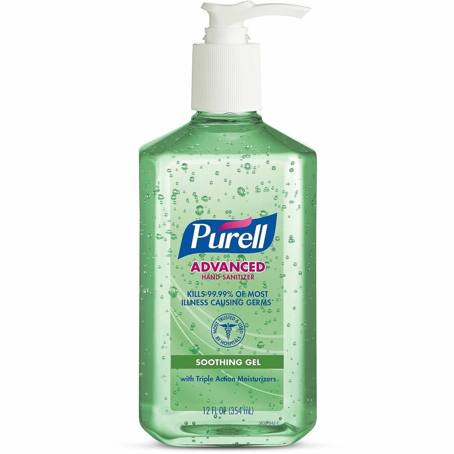 PURELL®, Hand Sanitizer Gel - 12 fl oz - Pump Bottle Dispenser - Kill Germs - Hand, Skin - Clear - Non-sticky, Residue-free - 1 Each