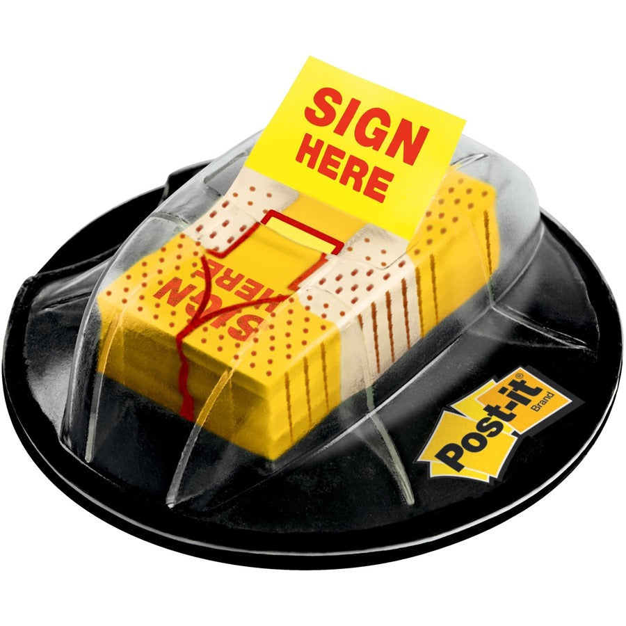 Post-it®, Sign Here Flags in Desk Grip Dispenser - 1" x 1.75" - 200 Flag Capacity - Yellow