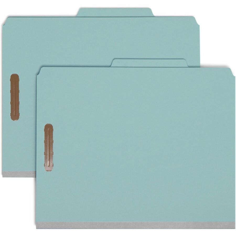 Smead 2/5 Tab Cut Letter Classification Folder - 8 1/2" x 11" - 3" Expansion - 2 x 2K Fastener - Top Tab Location - Right of Center Tab Position - 3 Divider - 25 pt. - Blue - Eco-friendly, Durable, Tear Resistant - 100% Recycled - 10 / Box
