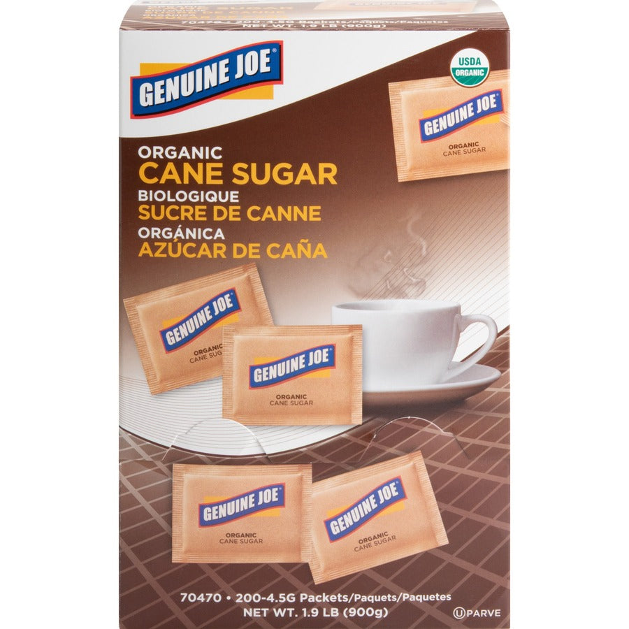 Genuine Joe Turbinado Natural Cane Sugar Packets - 0.159 oz (4.5 g) - Molasses Flavor - Natural Sweetener - 200 / Box