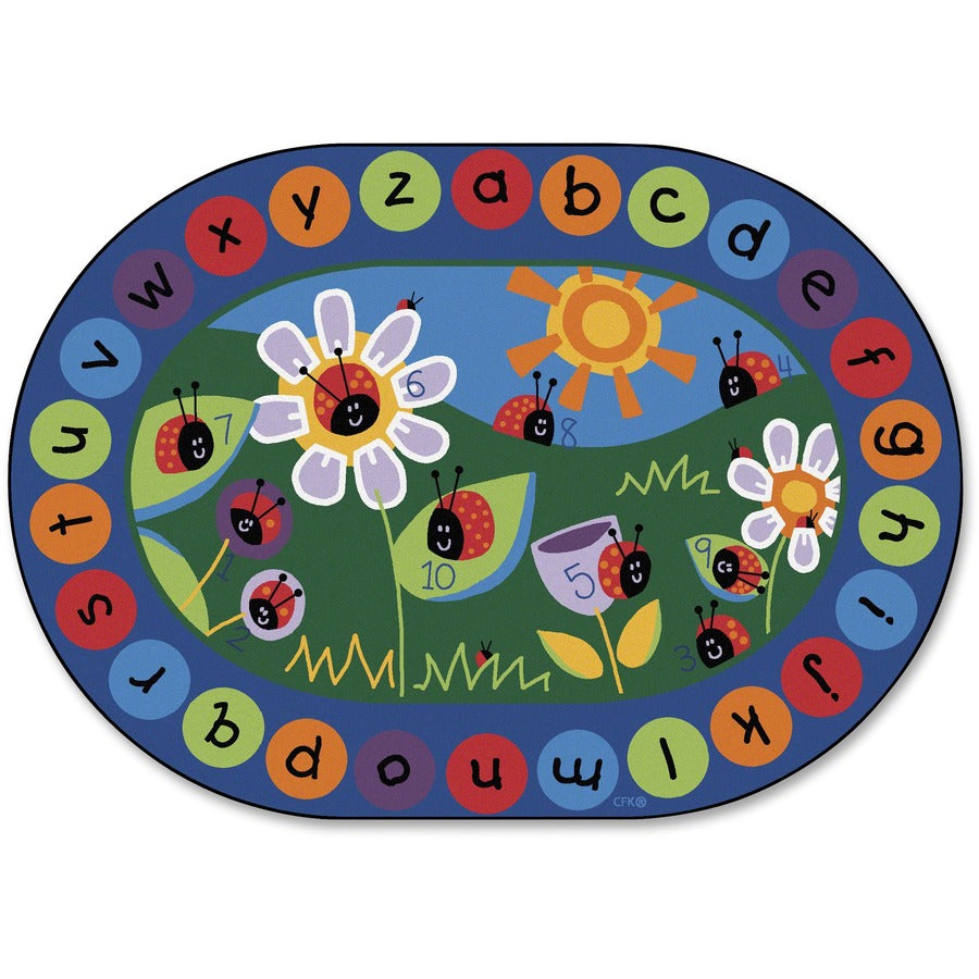 Carpets for Kids®, Premium Ladybug Circletime Rug - 113" Length x 81" Width - Oval - Ladybug, Alphabet, Number - Multi