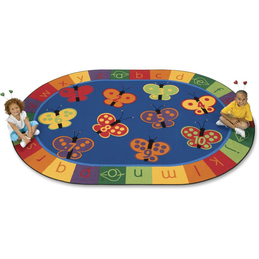 Carpets for Kids®, KIDSoft™, 123 ABC Butterfly Fun Oval Rug - 113" Length x 81" Width - Oval - Alphabet, Butterfly, Number - Multi