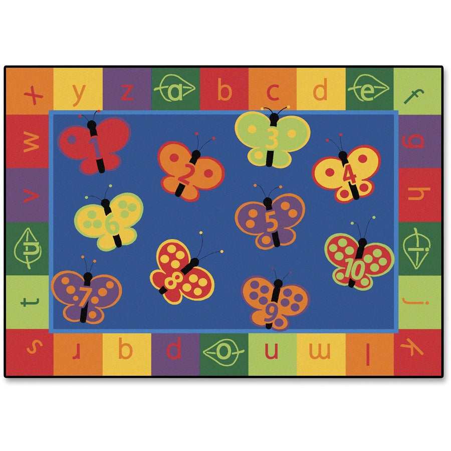 Carpets for Kids®, KIDSoft™, 123 ABC Butterfly Fun Rectangle Rug - 65" Length x 46" Width - Rectangle - Alphabet, Butterfly, Number - Multi