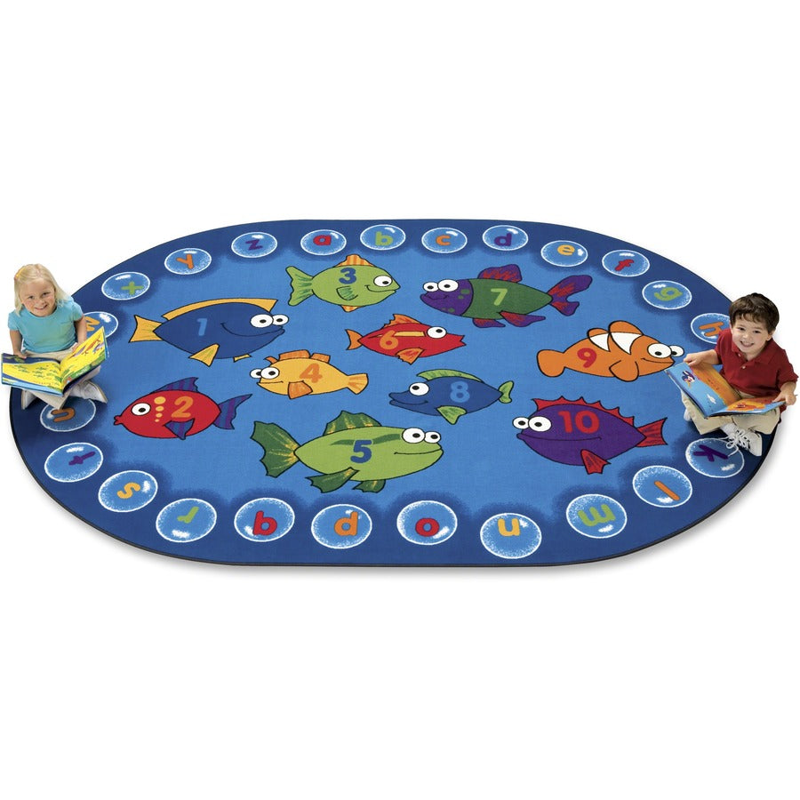Carpets for Kids®, Premium Fishing For Literacy Oval Rug - 12 ft Length x 96" Width - Oval - Alphabet Bubbles, Numbers, Fishing For Literacy - Multi