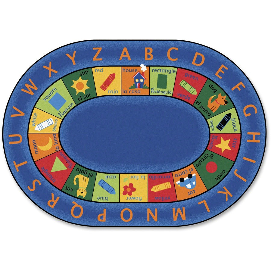 Carpets for Kids®, Premium Bilingual Early Learning Oval Rug - 11.67 ft Length x 99" Width - Oval - Bilingual Inner Squares - Multi