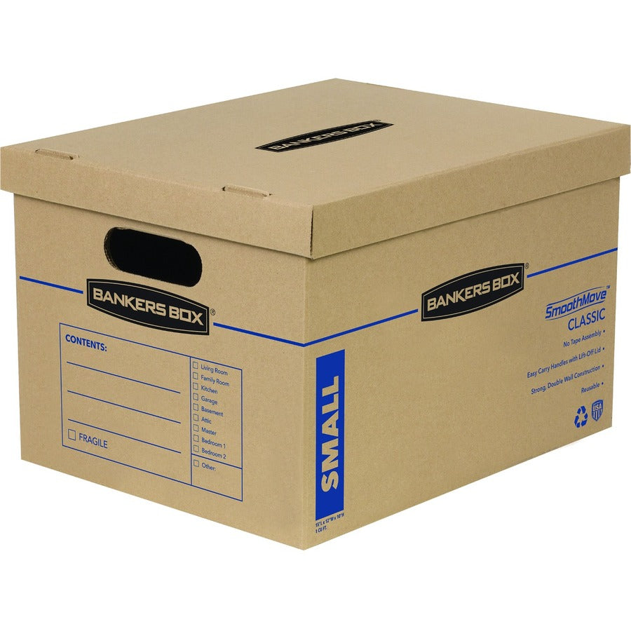 Bankers Box SmoothMove Classic Moving Boxes, Small 15pk - Internal Dimensions: 12" Width x 15" Depth x 10" Height - External Dimensions: 12.5" Width x 16.3" Depth x 10.5" Height - Lift-off Closure - Corrugated Cardboard - Kraft - 15 / Carton