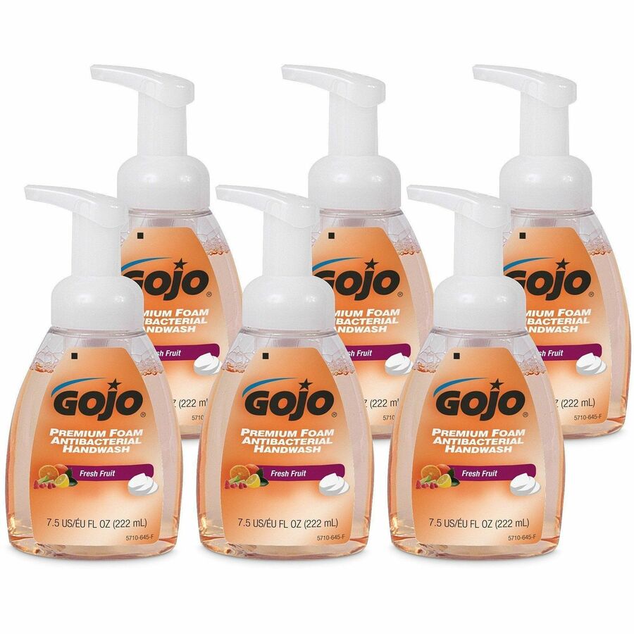 Gojo®, Premium Foam Antibacterial Handwash - Fresh Fruit Scent - 7.50 fl oz - Pump Bottle Dispenser - Kill Germs - Hand - Antibacterial - Translucent Apricot - Rich Lather - 6 / Carton