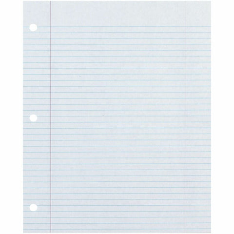 Ecology Recycled Filler Paper - 500 Sheets - College Ruled Front Ruling - 0.28" Ruled - Red Margin - 3 Hole(s) - Letter - 8 1/2" x 11" Sheet Size - White Paper - Eco-friendly, Recyclable, Acid-free, Chlorine-free, Hole-punched - 1 Pack