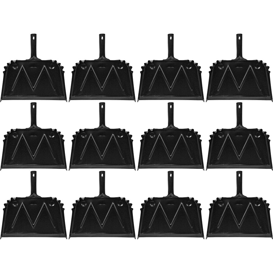 Genuine Joe Heavy-duty Metal Dustpan - 16" Wide - Steel Handle - Metal - Black - 12 / Carton