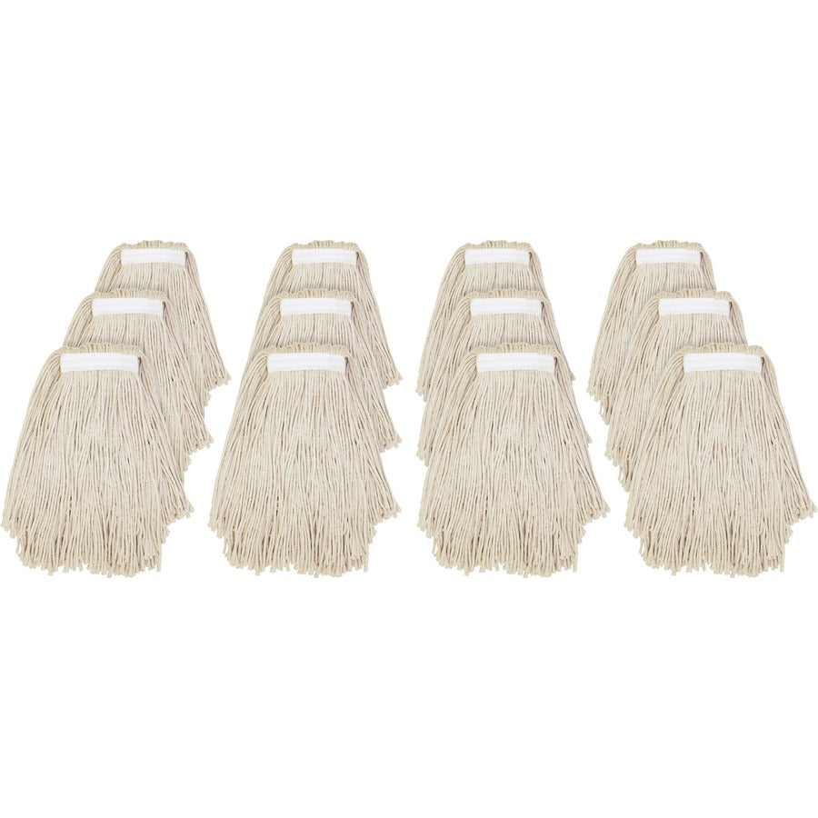 Genuine Joe Clamp-style Cotton Mophead - #16 - Cut Ends, Absorbent, Narrow Headband - Cotton - Natural - 12 / Carton