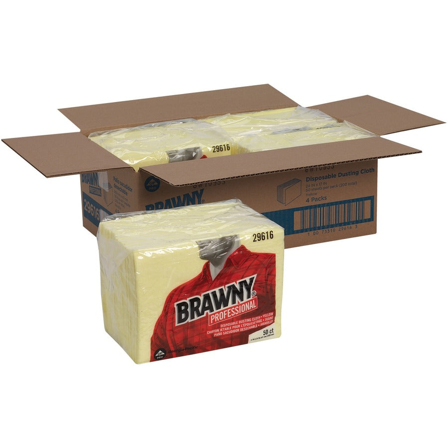Brawny®, Professional Disposable Dusting Cloths - For Household, Janitorial - Wipe - 24" Length x 17" Width - Recommended For: Dust Remover - Moisture Resistant, Soft, Strong - Yellow - 50/Pack - 4 / Carton