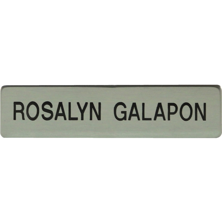 Xstamper Black Letters/Silver Metal Uniform Badge - 2.5" Width x 0.6" Height - Rectangular Shape - Clutch Fastener - Metal - Silver - 1 Each